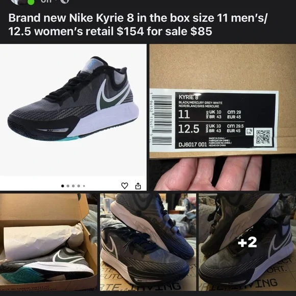 Nike Kyrie 8 Black and Gray Sneakers - Picture 3 of 4